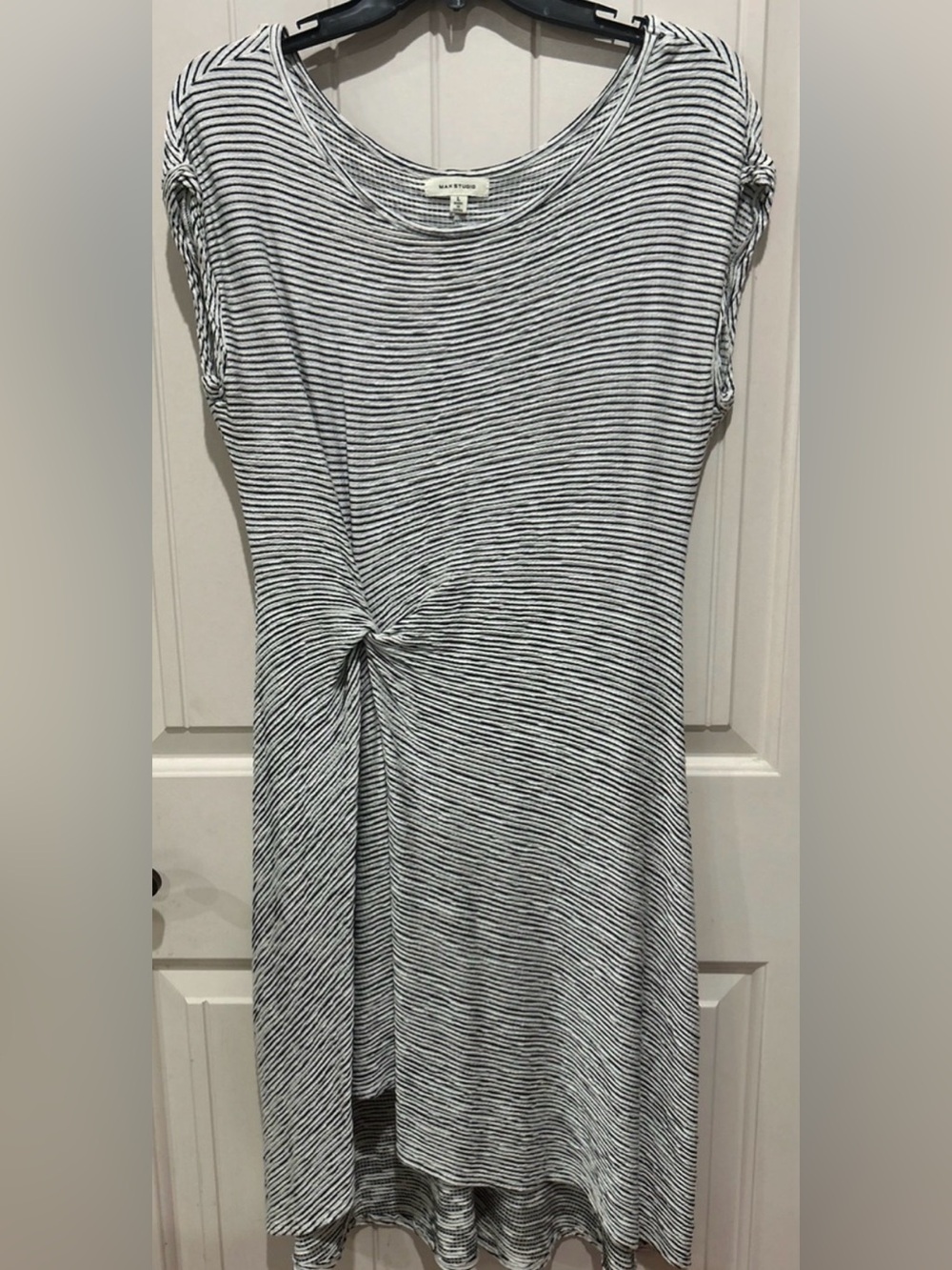 Max Studio Black & White Striped Knot-Front Midi Dress